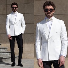 Men's Tuxedo Suit Shawl Lapel Formal Wedding Outfits For Grooms Double Breasted