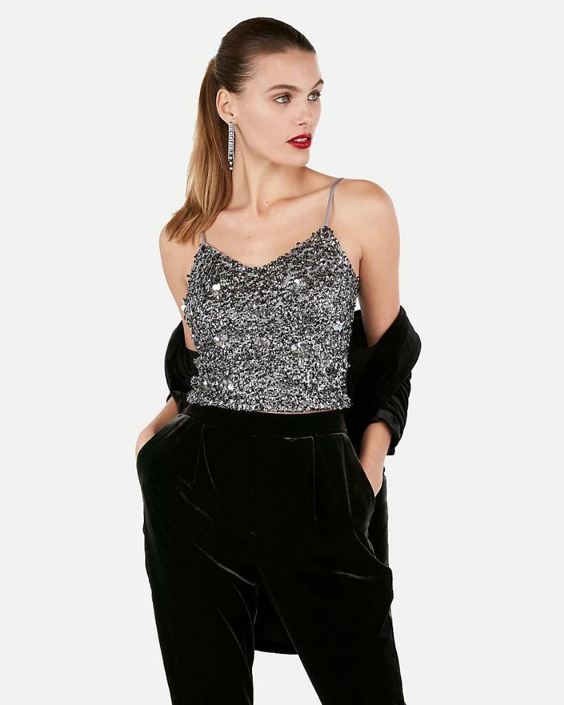 nwt EXPRESS sequin cropped crop embellished cami top shirt s m