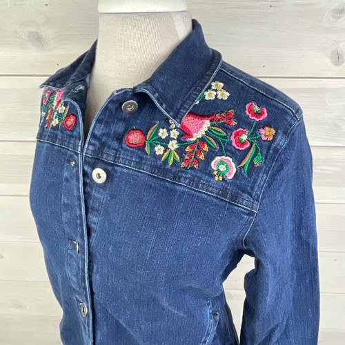 Studio West Apparel Blue Denim Jacket Womens Size 8 Embroidered Flowers - Picture 2 of 7