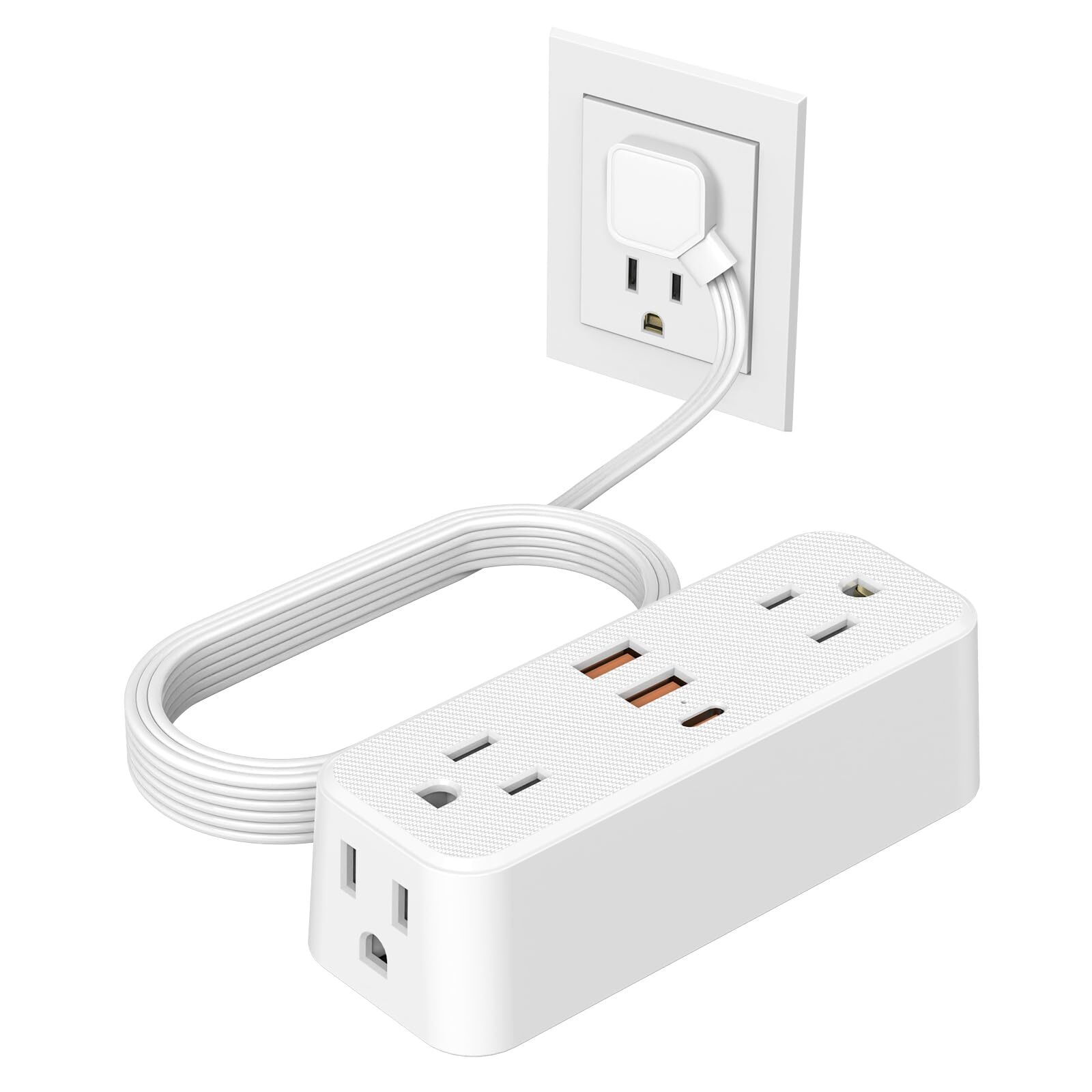 Flat Extension Cord 10 ft, Ultra Thin Flat Plug Power Strip Surge Protector w...-image