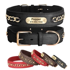 Personalized Leather Dog Collar Custom Engraved Pet Name ID & Number Heavy Duty