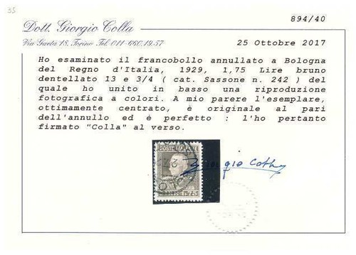 REGNO 1929 - PARMEGGIANI LIRE 1,75 USATO LUSSO - Picture 2 of 2