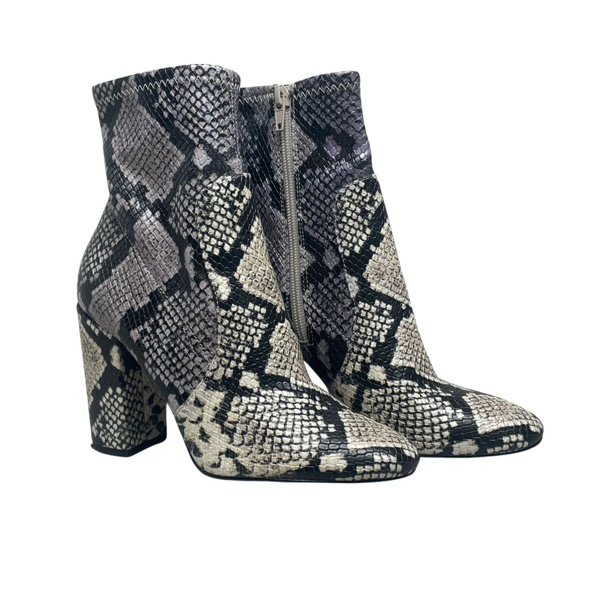 Aldo Sz Aurella Ankle Boots Block Heel Black White Snakeskin Print