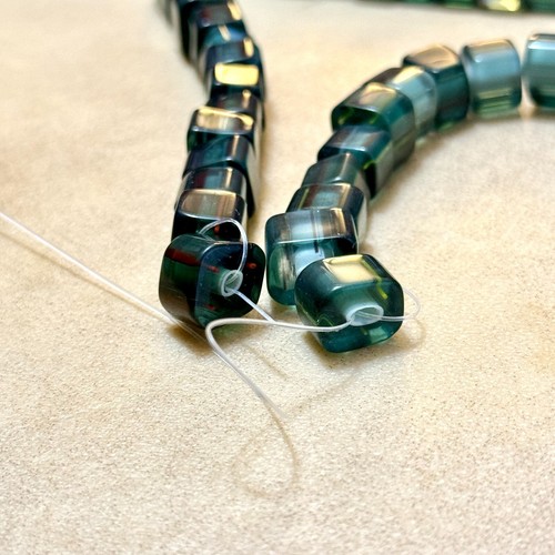 Teal Striped Beads, Furnace Cane Glass Tube Strand - 15.5 in & 40 - 55 Pieces - Picture 5 of 7
