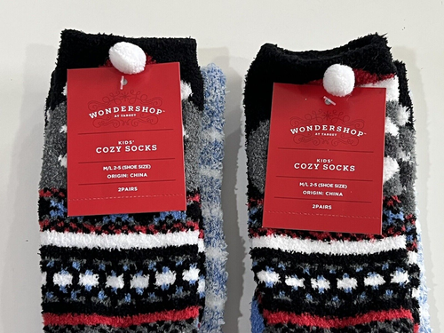 4 Pairs Kids Bear Cozy Crew Socks Wondershop M/L (2-5) Christmas Winter - Picture 4 of 8