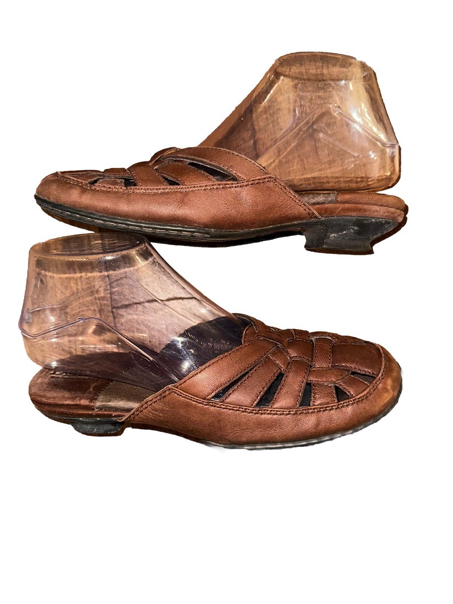 Born Shoes Womens Mules Brown Leather Round Toe Kitten Heels Casual  Comfort