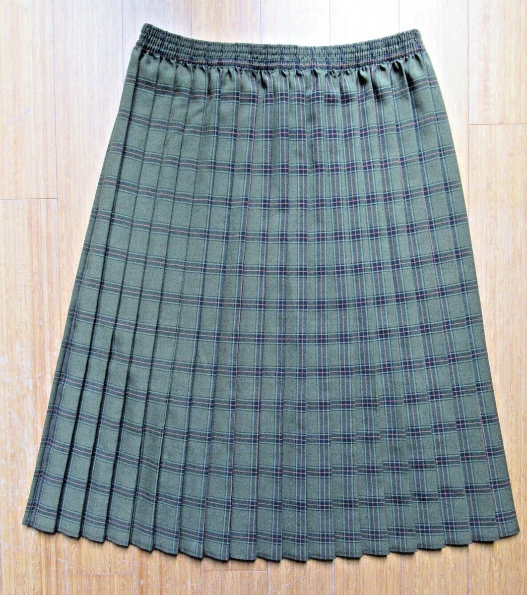 Womens Size 14 English Made Unbranded Green Plaid Pleated Skirt - Main Image