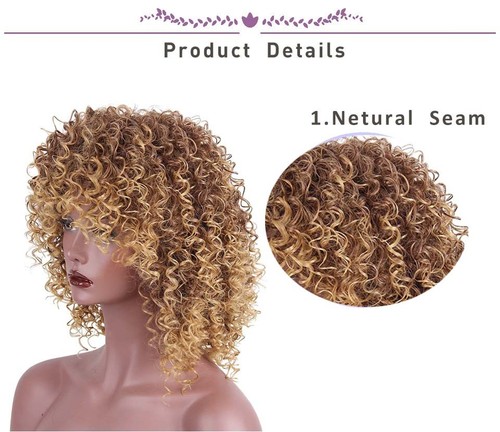 Natural Custom synthetic Afro Kinky Curly Wig light blonde brown women full wig - Picture 5 of 7