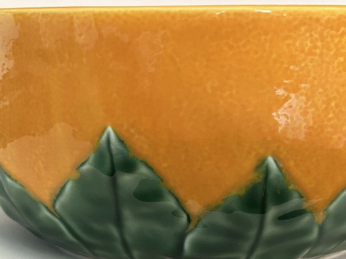 Faiancas BORDALLO PINHEIRO Portugal orange Salatschüssel grüne Blätter 9,5" ~ XLNT - Bild 14 von 14
