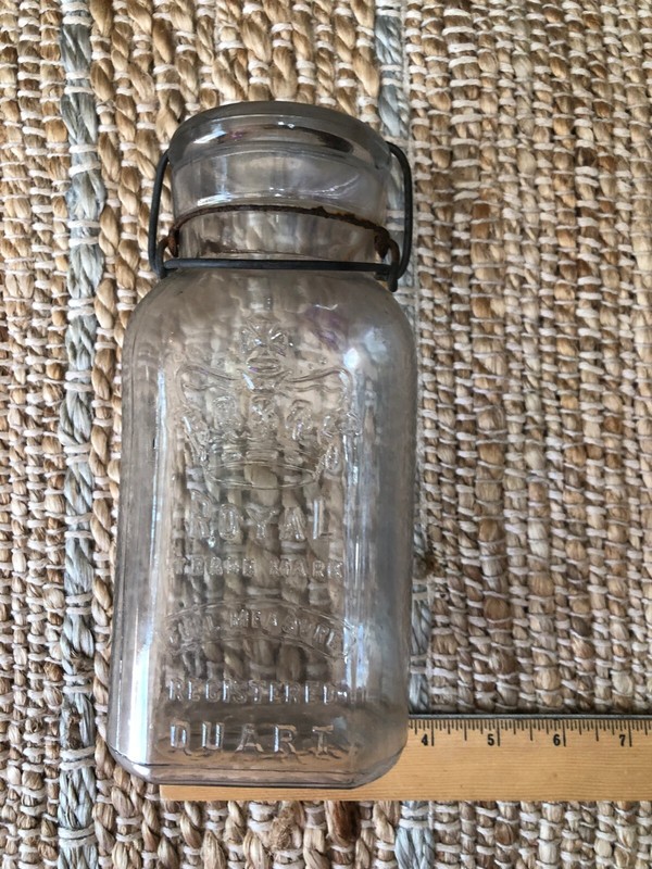 ROYAL FULL MEASURE QUART CANNING JAR WITH BAILED GLASS LID A.G. SMALLEY & CO