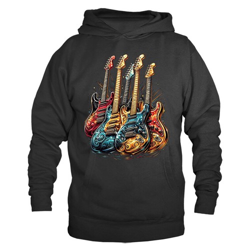Sudadera con capucha gráfica de banda de música rock estilo retro para guitarra - Imagen 3 de 10