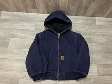 Vintage Carhartt Jacket Youth Boys Small 6/7 Blue Hooded Lined Canvas YYJ130 MDT