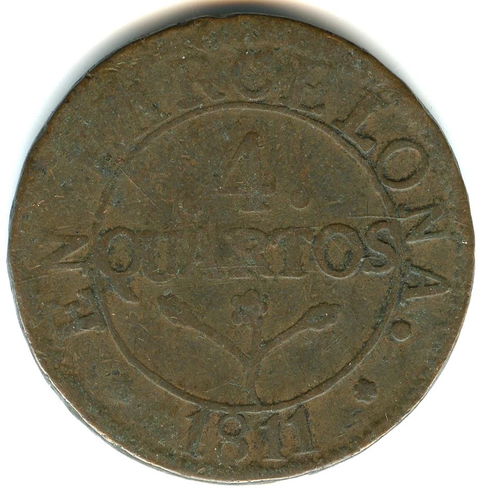 España , Cataluña , 4 cuartos 1811 Barcelona n.o 6399 - Imagen 2 de 2