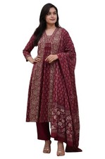 Women's Rayon Viscose Printed Anarkali Kurta with Pant Dupatta