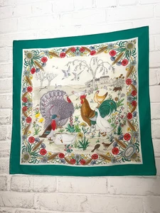 Foulard GUCCI Vittorio Accornero vintage années 70 en coton avec décor ferme volaille flore