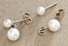14k Gold 3mm  5mm Classic Fresh Water Pearl Stud Drop Earrings - Elegant