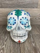 Day Of The Dead Sugar Skull Halloween Hand Painted Ceramic Skull Large.