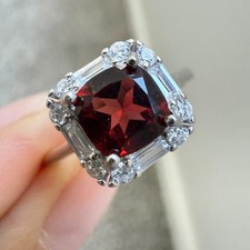 925 Sterling Silver Ring 6mm Red Natural Rhodolite Garnet Gemstone Zircon Gift