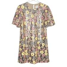 Choklate Paris Sequin Floral Puff Sleeve Shift Dress Small
