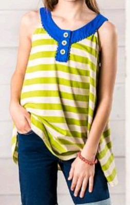 Matilda Jane Clothing Girls' Blouses - Lime & Off-White Trampolining Sleeveless 