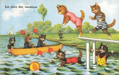 CP ILLUSTREE JOIES VACANCES CHATS HUMANISES JOUENT LAC - 61975 - Photo 1/2