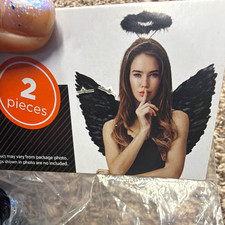 Halloween Black Angel Wings Halo Headband Set, Adult Unisex One Size