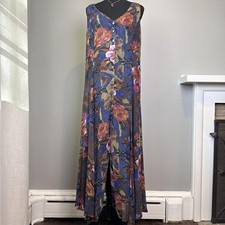Spiegel Dress Women 6 Blue Floral Maxi Vintage Reflections Cottage 90s Romantic