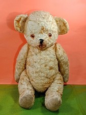 ANTIQUE TEDDY BEAR STUFFED STRAW plushies gold color glass eyes, 18" 40cm RARE