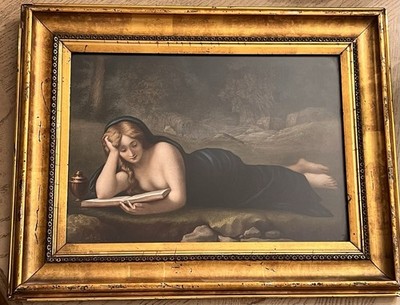 1800's Mary Magdalen Early Framed Litho by Dresden Gallery - rare