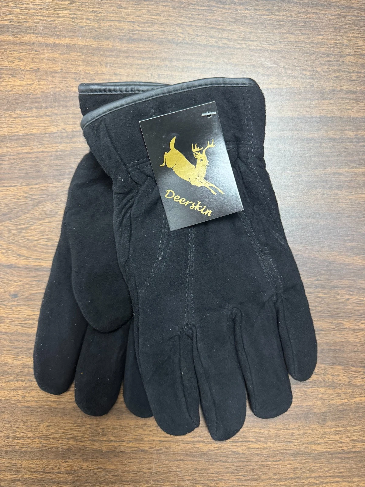 Men's Black Deerskin Suede Leather Piece Gloves Soft Stylish Warm , Large