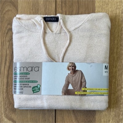 Women s Esmara EcoVero Long Sleeve Hooded Drawstring Pullover Shirt Beige Size M
