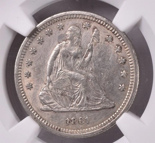 1861 Seated Liberty Silver Quarter - NGC AU Details 