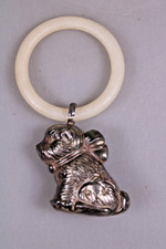 antike 835 silber Babyrassel / Bei&szlig;ring Hundewelbe
