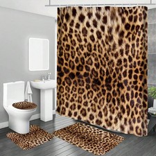 4 Pieces Leopard Cheetah Bathroom With Shower Curtain and Rugs Sets For Women