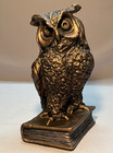 Vintage 1962 MCM Universal Statuary Bronze Distressed Owl Bookend