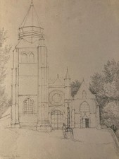 Very Nice Drawing Xixth 1865 Pencil Landscape Saint Valery On Somme Antique Art