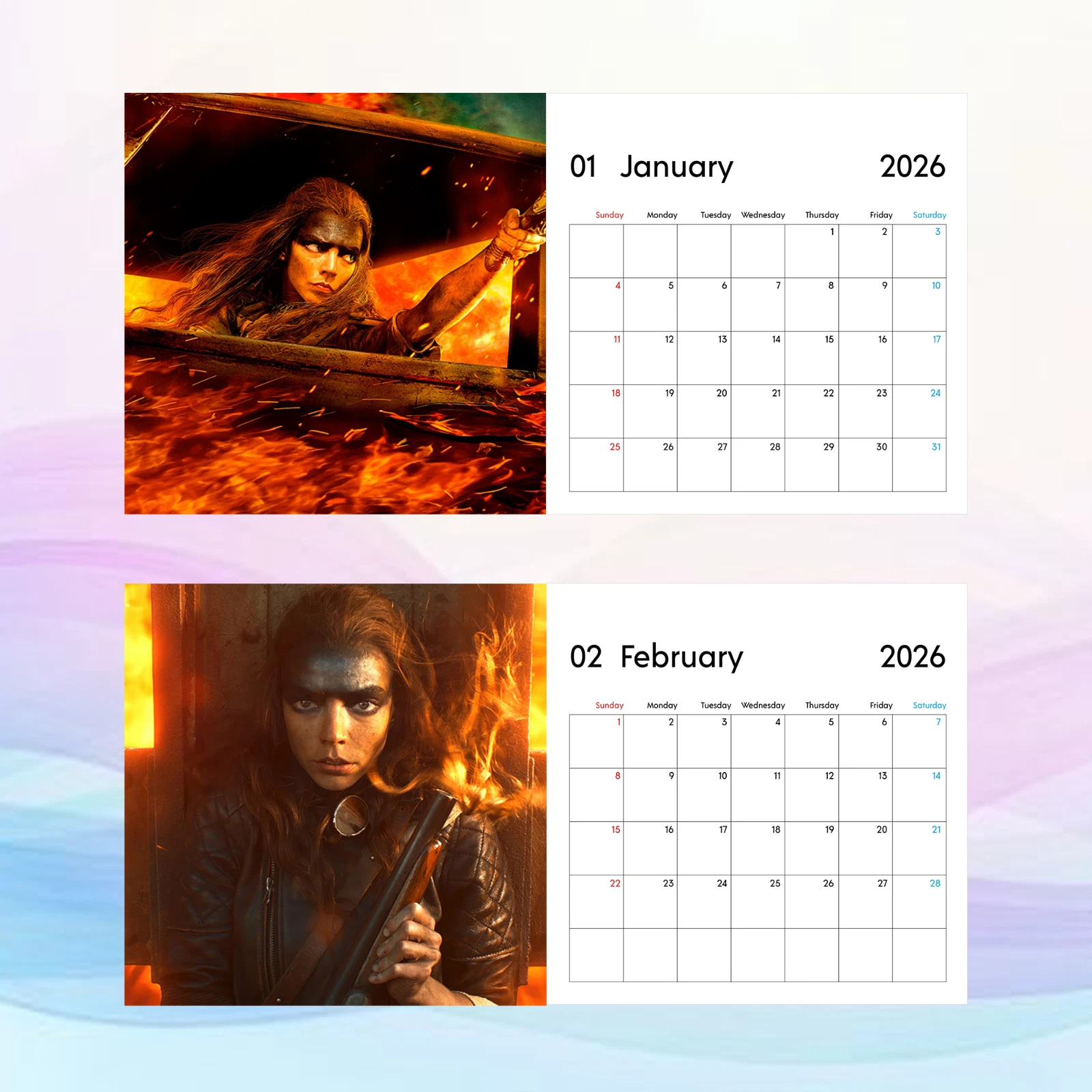 Furiosa 2026 Calendar, Post-Apocalyptic Warrior Art, Epic Action Wall Decor