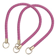 2Pcs Braided Purse Straps, 23.6" Leather Handbag Handle with Ring, Rose Red