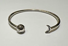 Pandora Sterling Silver Open Cuff Bangle Bracelet Moon & Stars- 6 3/4