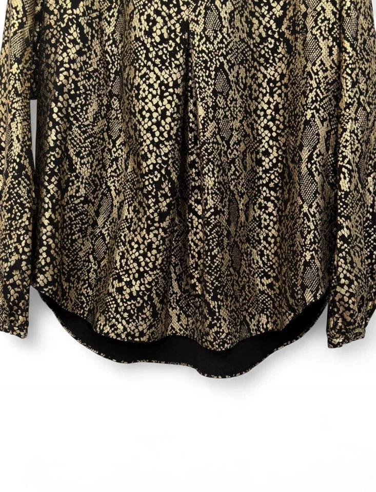 Blusa plisada invertida de piel de serpiente dorada metálica Michael Kors para mujer talla mediana Foto 4 de 4