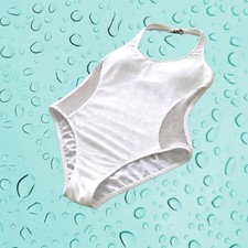 Victoria  s Secret White Mesh Sculpting Monokini One Piece Swimsuit M Halter