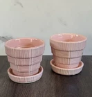 Vintage 3” Pink McCoy Basketweave Flower Pots W/ Attached Saucers Lot Of 2
