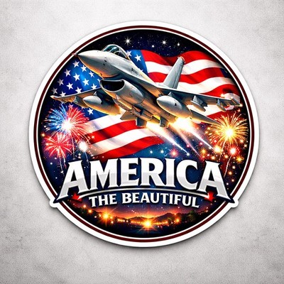 Patriotic sticker America the Beautiful Jet USA Independence vinyl decal Flag 2x