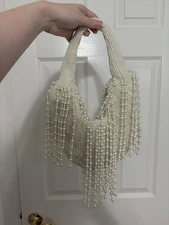 TJMaxx Made In India Pearl Beaded White Shoulder Bag