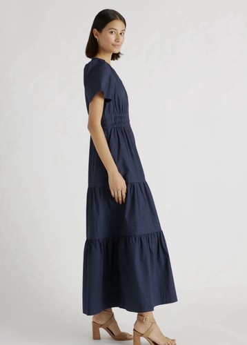 Quince Women's 100% Organic Cotton Poplin Tiered Maxi Dress Navy XL - Picture 3 of 7