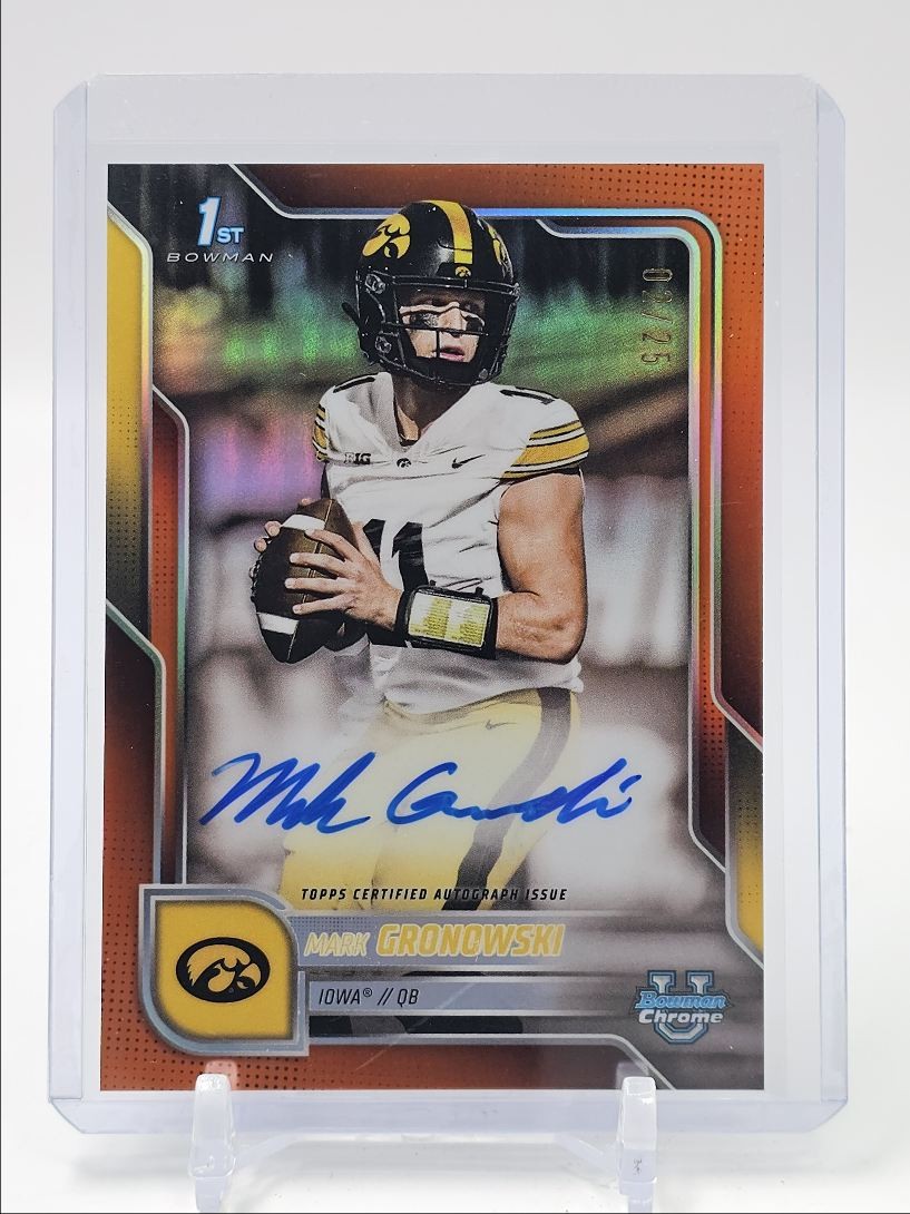 MARK GRONOWSKI 2025 BOWMAN UNIVERSITY CHROME 1ST TRUE ORANGE AUTO /25 Q4687
