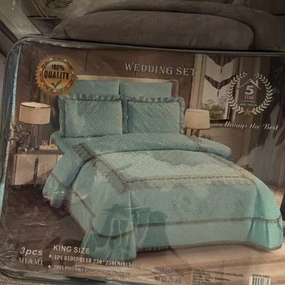 5 Star Home Fashion MIAMI King Bedspread Set Light Blue Floral 3pcs Quilted