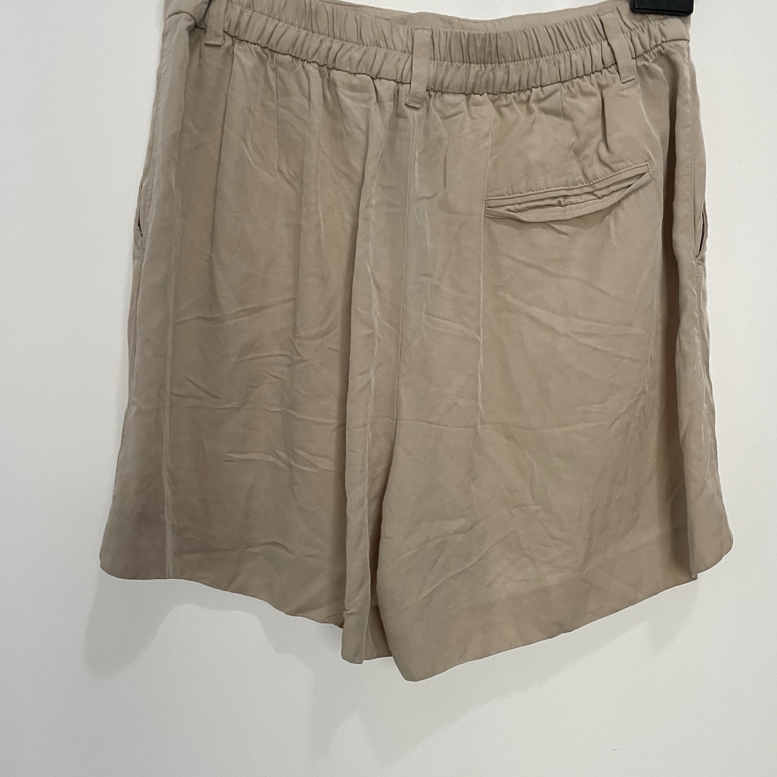 Zara Chino Shorts Beige Lyocell Flat Front With Pockets Size M thumbnail 3