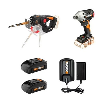 WORX WX914L 20 Volt Combo Kit with Impact Driver, AXIS Saw, and Rechargeable Bat