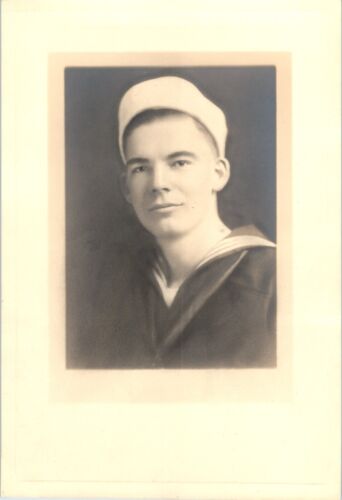 1940s Sailor Boy Man Portrait Navy in Uniform Art Hat Handsome Vintage Photo
